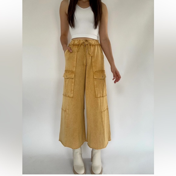 easel Pants - 111. NWT easel Mustard Yellow Wide-Leg Cargo Pants